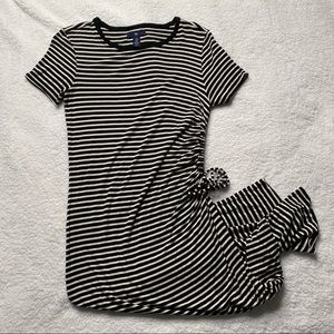 Black/White Stripe Rouched Maxi Dress